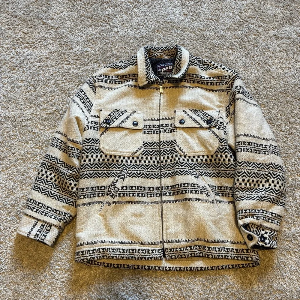 Vintage 90s Western Style Full Zip Jacket Mens Medium Blanket Lined Wool Blend